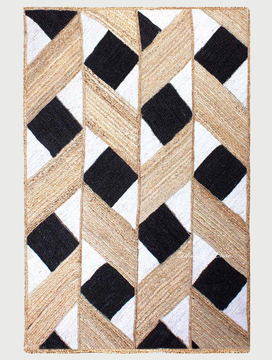 Hand Braided Farmhouse Beautiful Black Beige Jute Rug