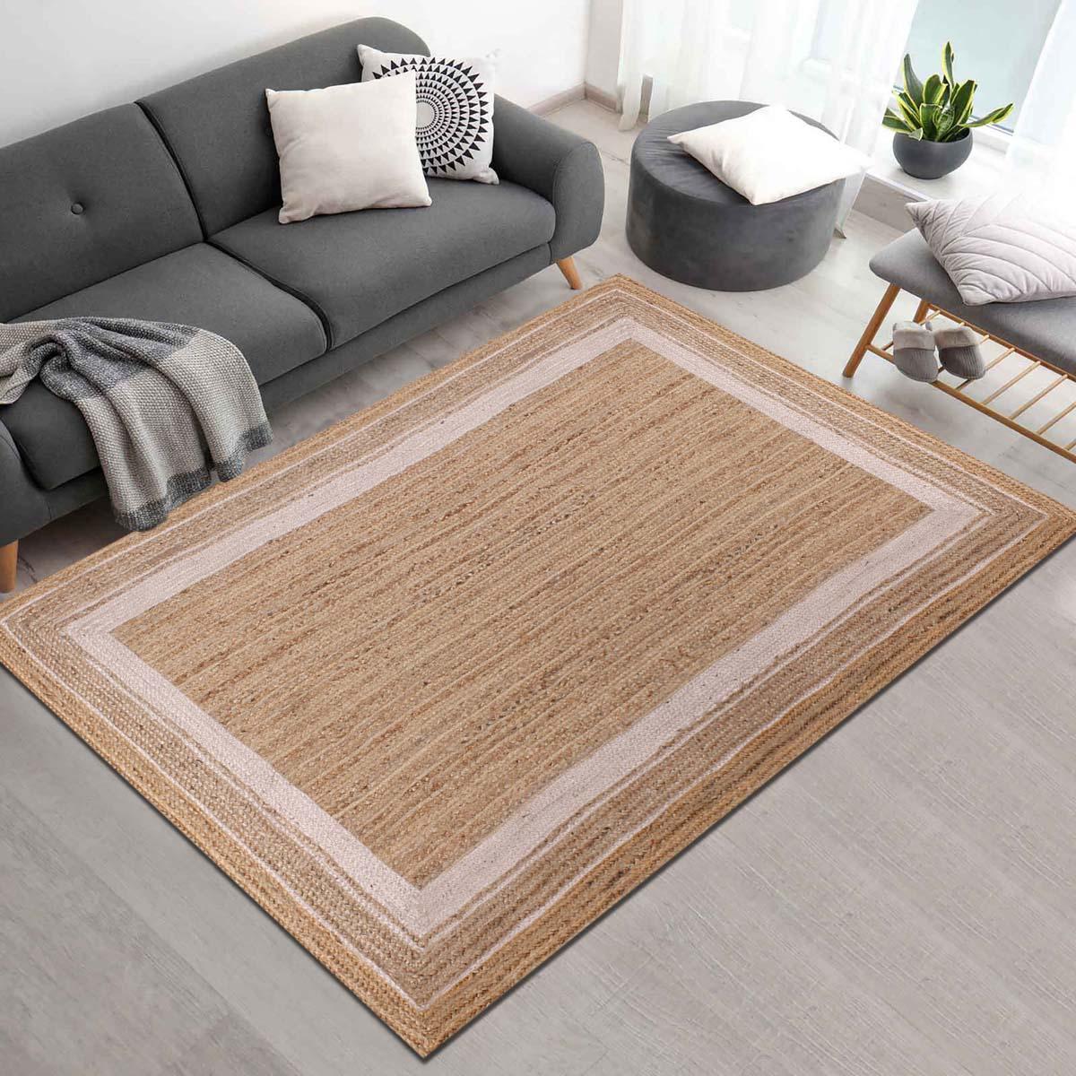 Trendy Hand Braided Sea House Beige White Jute Rug - Indian Rug Store