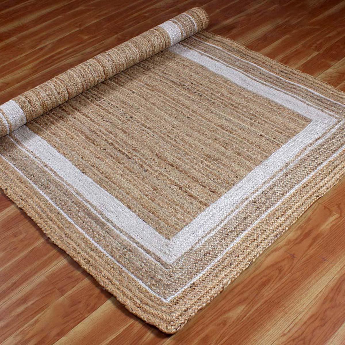 Trendy Hand Braided Sea House Beige White Jute Rug - Indian Rug Store