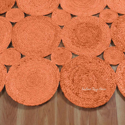 Orange Hand Braided Artistic Sea House Jute Area Rug