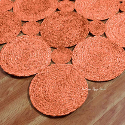 Orange Hand Braided Artistic Sea House Jute Area Rug