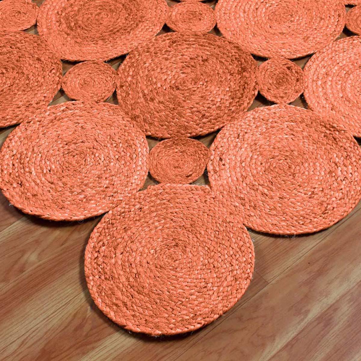 Orange Hand Braided Artistic Sea House Jute Area Rug - Indian Rug Store