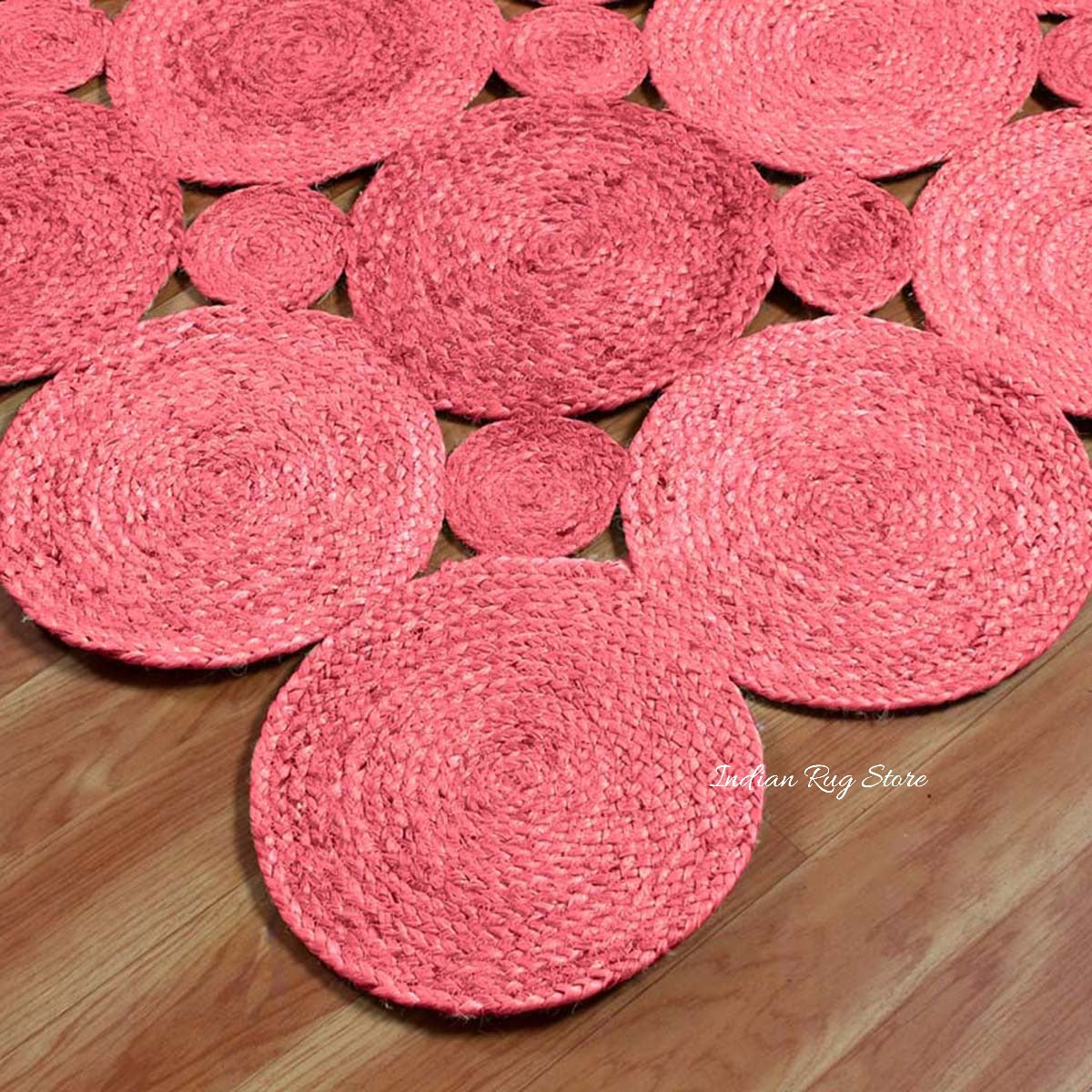 Hand Braided Red Trendy Farmhouse Jute Area Rug