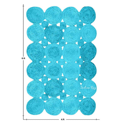 Bellissimo tappeto in juta per soggiorno turchese blu intrecciato a mano