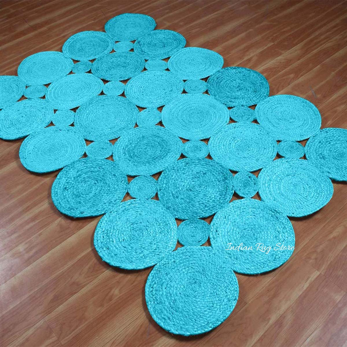 Hand Braided Beautiful Turquoise Blue Living Room Jute Area Rug