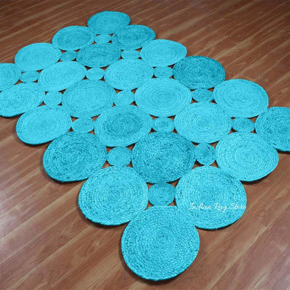 Hand Braided Beautiful Turquoise Blue Living Room Jute Area Rug