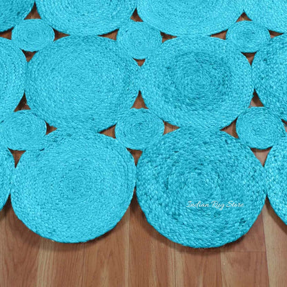 Hand Braided Beautiful Turquoise Blue Living Room Jute Area Rug