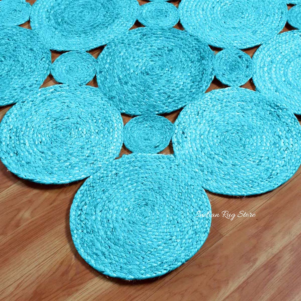 Hand Braided Beautiful Turquoise Blue Living Room Jute Area Rug