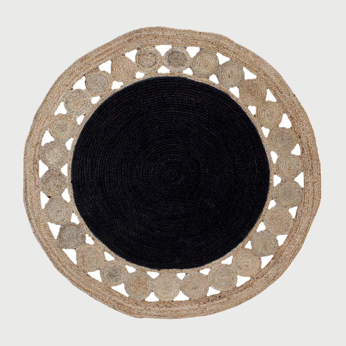 Classic Black Beige Hand Braided Interior Round Area Rug - Indian Rug Store