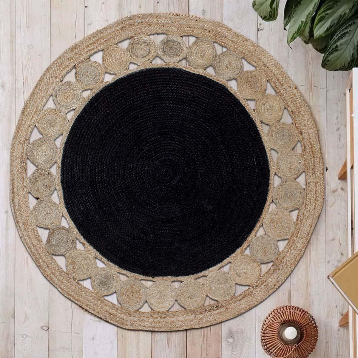 Classic Black Beige Hand Braided Interior Round Area Rug - Indian Rug Store