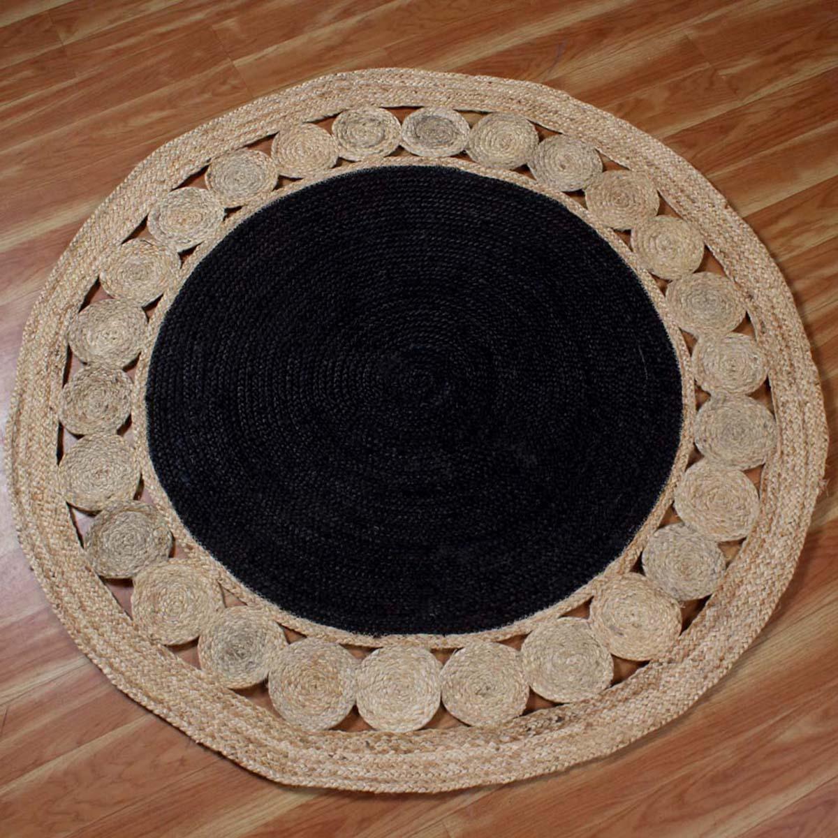 Classic Black Beige Hand Braided Interior Round Area Rug - Indian Rug Store