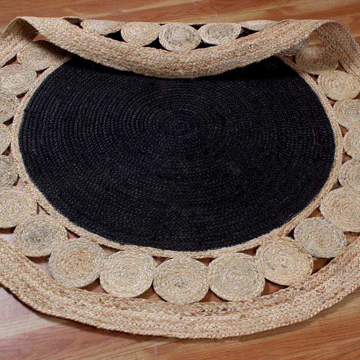 Classic Black Beige Hand Braided Interior Round Area Rug - Indian Rug Store