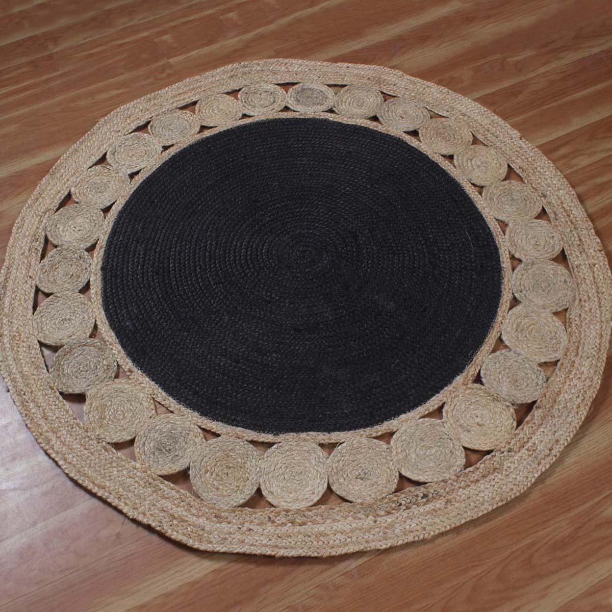 Classic Black Beige Hand Braided Interior Round Area Rug - Indian Rug Store