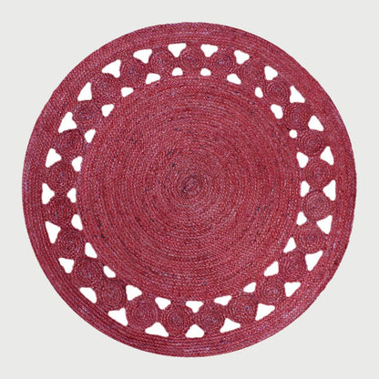 Oriental Red Hand Braided Farmhouse Round Area Rug - Indian Rug Store