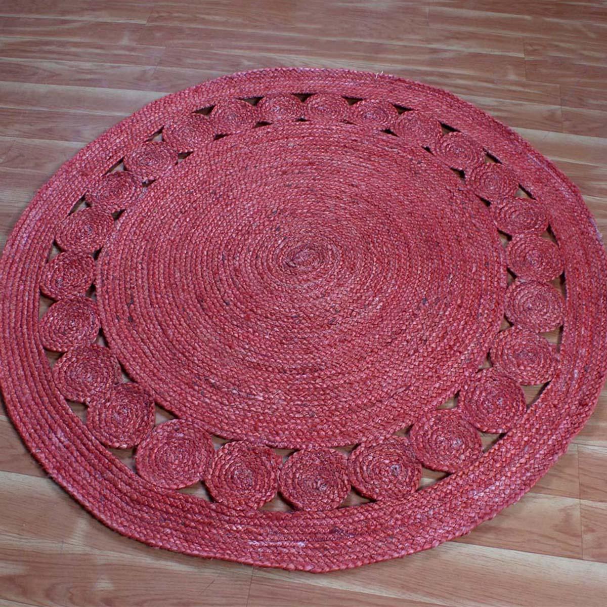 Oriental Red Hand Braided Farmhouse Round Area Rug - Indian Rug Store