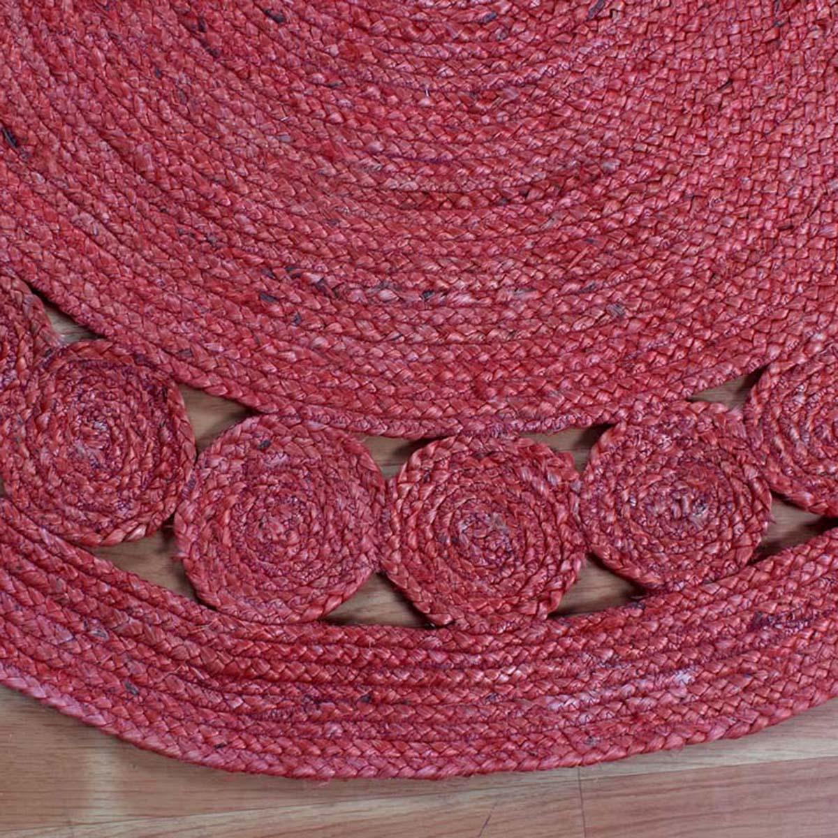 Oriental Red Hand Braided Farmhouse Round Area Rug - Indian Rug Store