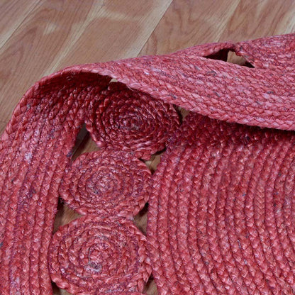 Oriental Red Hand Braided Farmhouse Round Area Rug - Indian Rug Store