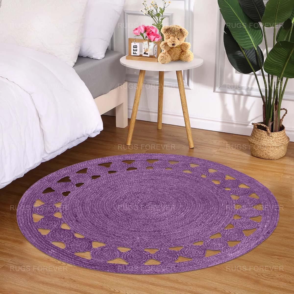 Traditional Interior Purple Hand Braided Round Area Rug - Indian Rug Store