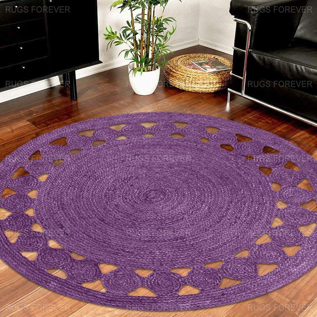 Traditional Interior Purple Hand Braided Round Area Rug - Indian Rug Store