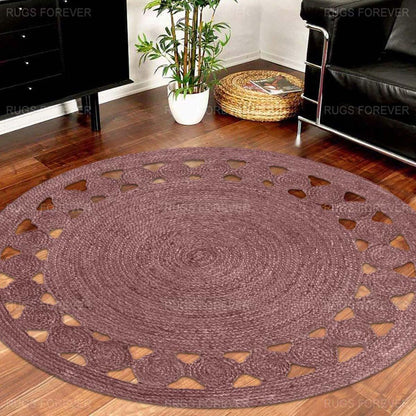 Artistic Brown Outdoor Hand Braided Round Area Rug - Indian Rug Store