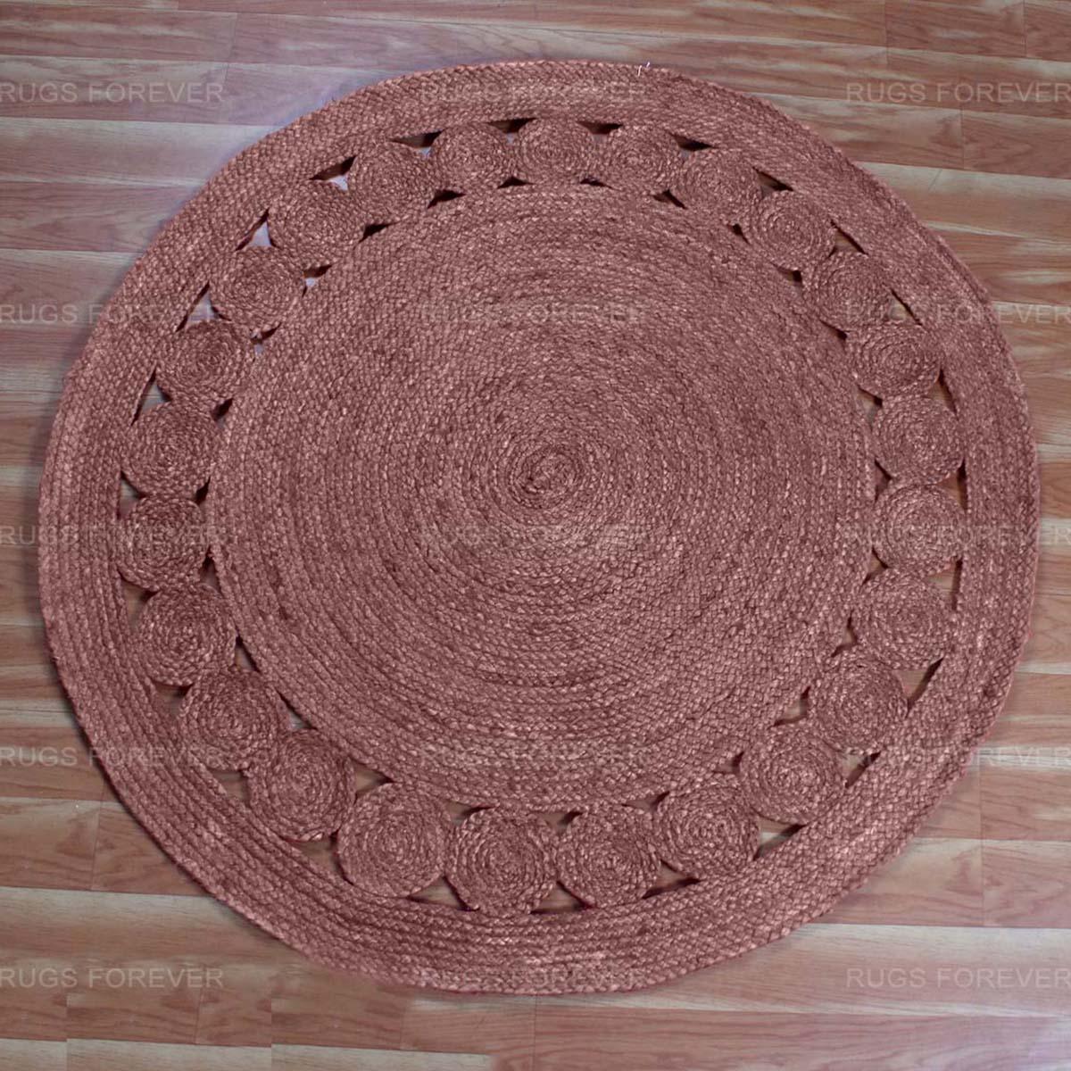 Artistic Brown Outdoor Hand Braided Round Area Rug - Indian Rug Store