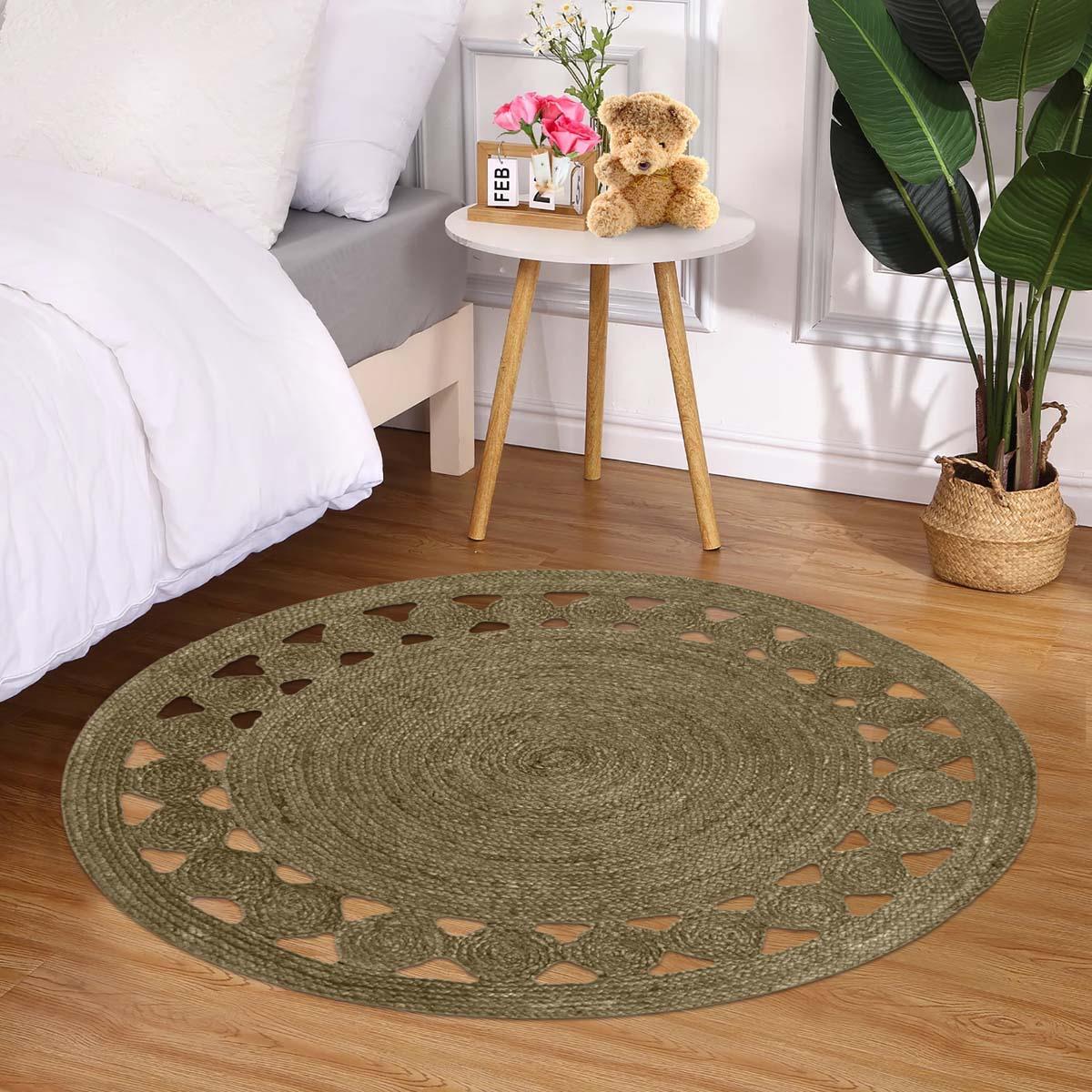 Traditional Indian Bronze Hand Braided Indoor Round Area Rug - Indian Rug Store