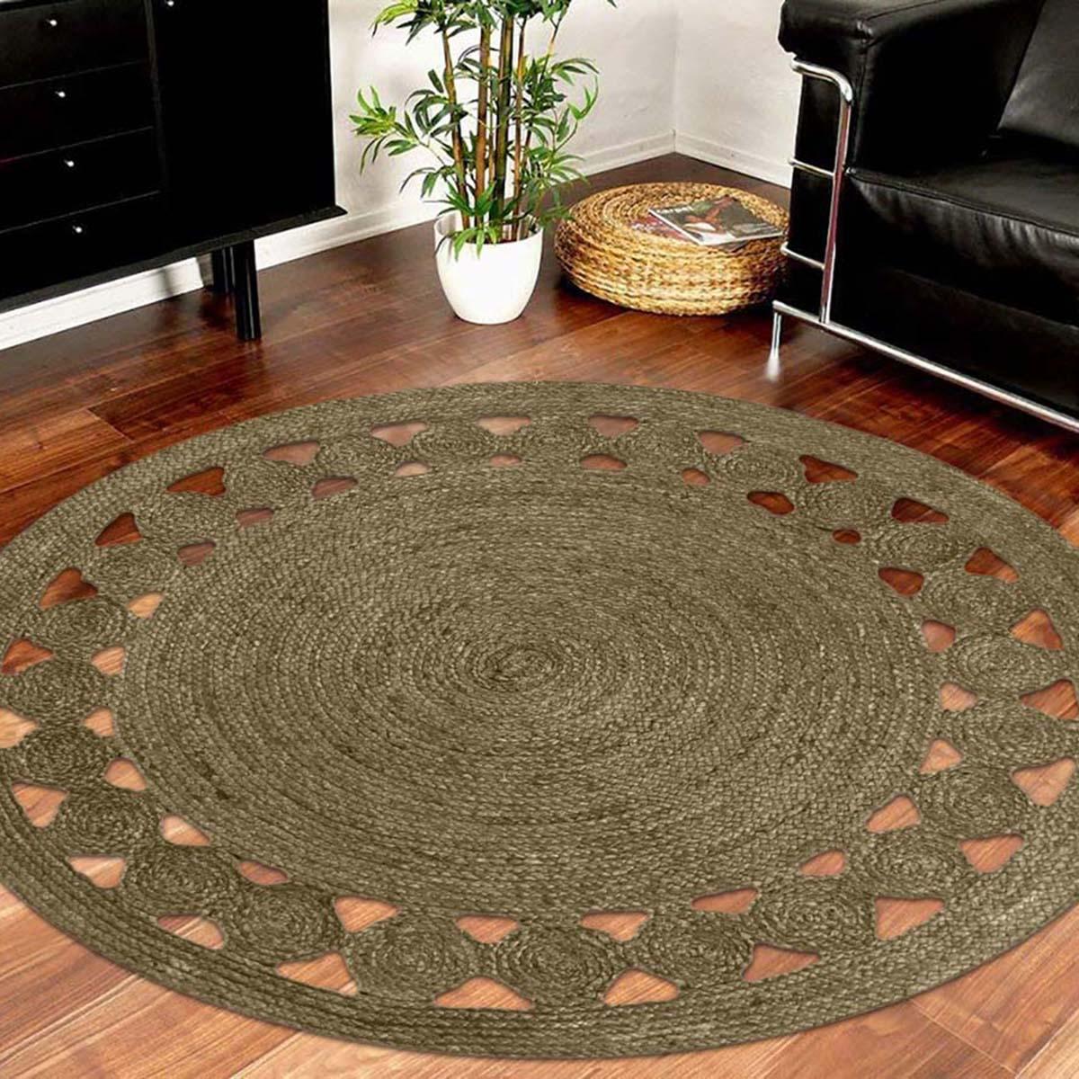 Traditional Indian Bronze Hand Braided Indoor Round Area Rug - Indian Rug Store