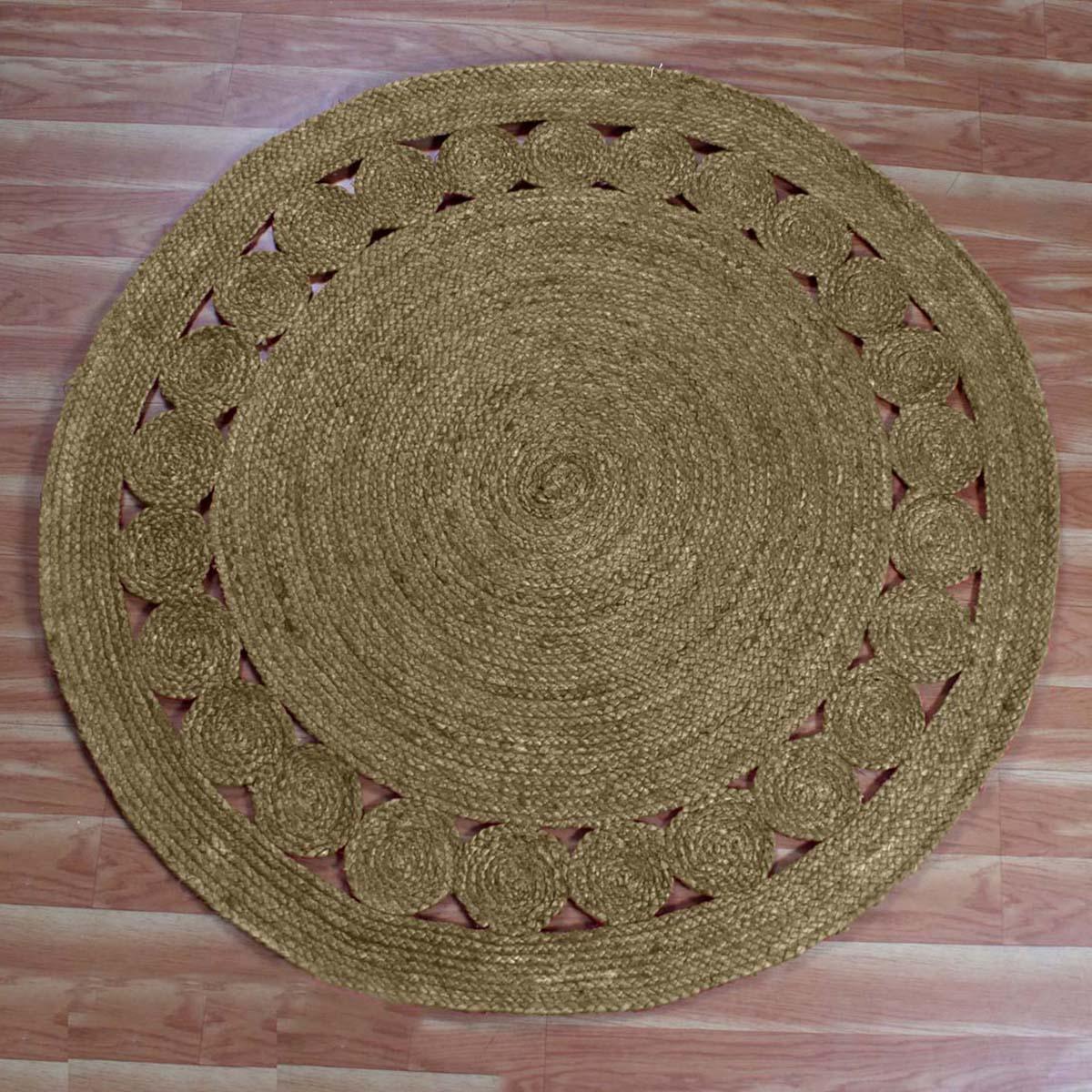 Traditional Indian Bronze Hand Braided Indoor Round Area Rug - Indian Rug Store