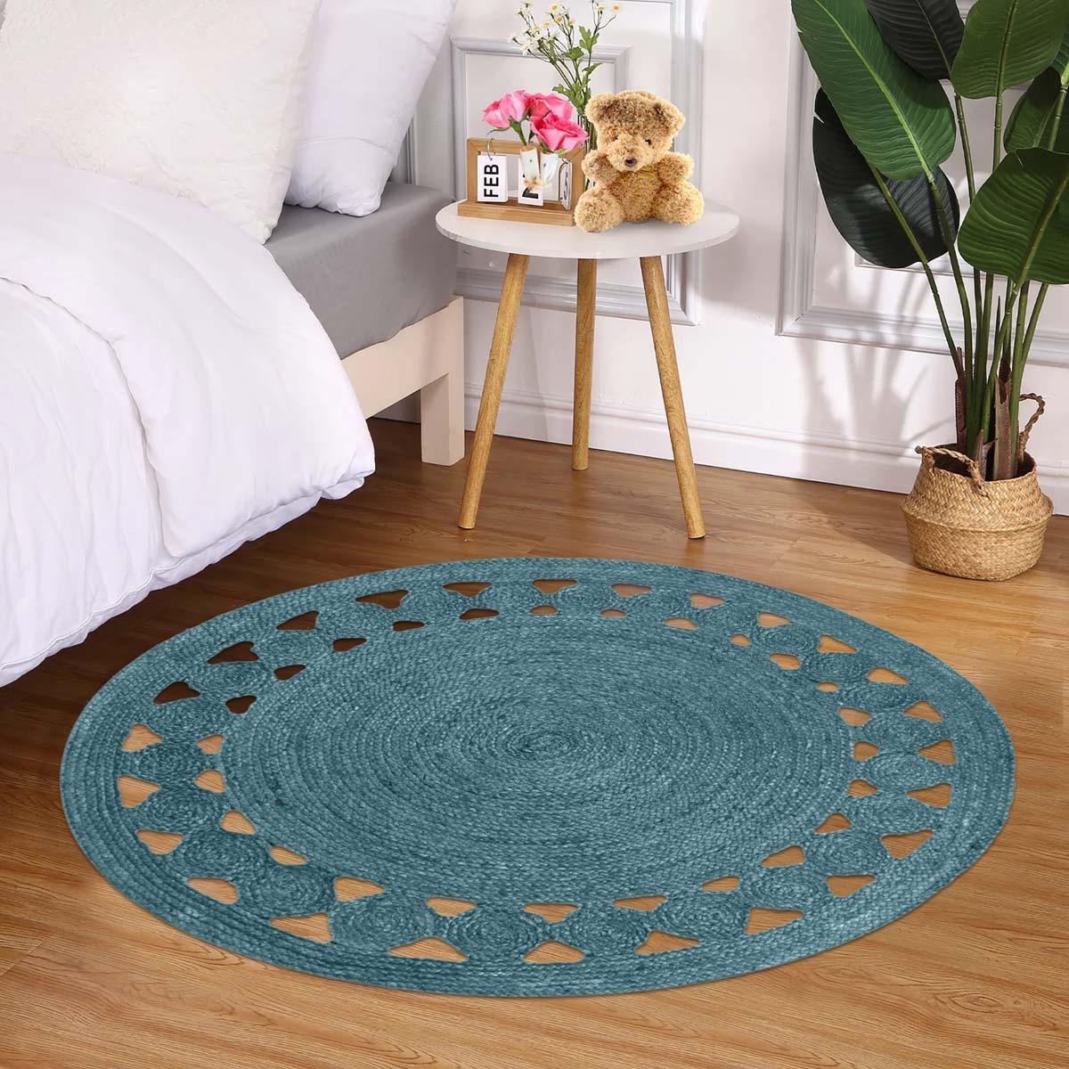 Attractive Oriental Blue Hand Braided Farmhouse Round Area Rug - Indian Rug Store