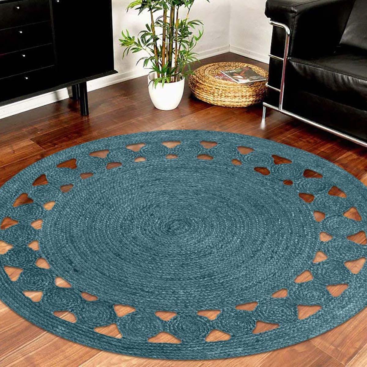 Attractive Oriental Blue Hand Braided Farmhouse Round Area Rug - Indian Rug Store