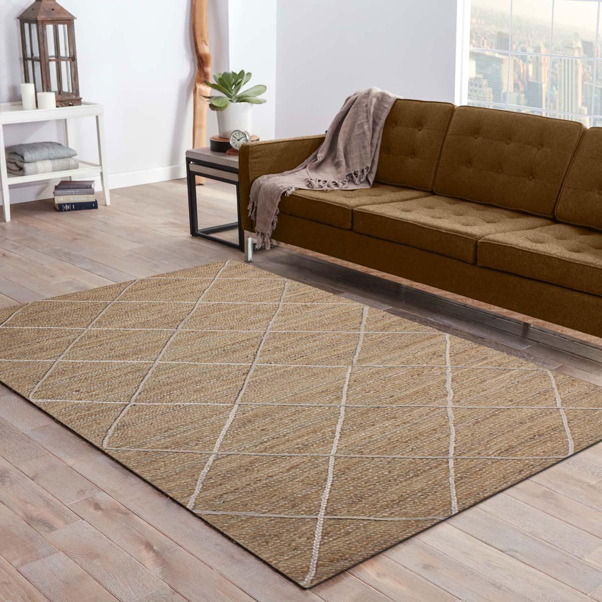 Artistic Beige White Hand Braided Indoor Jute Area Rug - Indian Rug Store