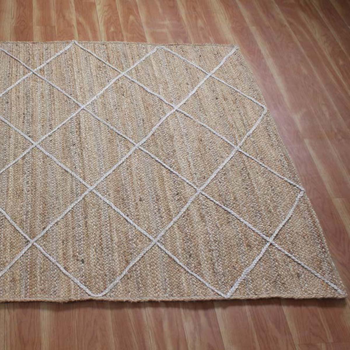 Artistic Beige White Hand Braided Indoor Jute Area Rug - Indian Rug Store