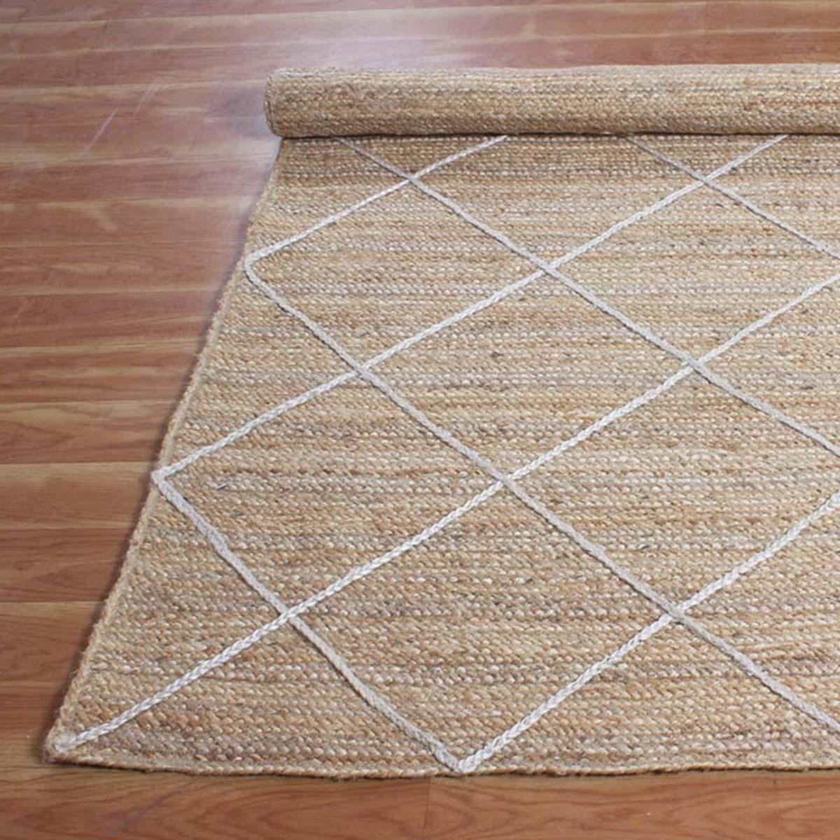 Artistic Beige White Hand Braided Indoor Jute Area Rug - Indian Rug Store