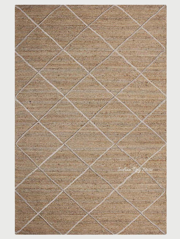 Artistic Beige White Hand Braided Indoor Jute Area Rug - Indian Rug Store