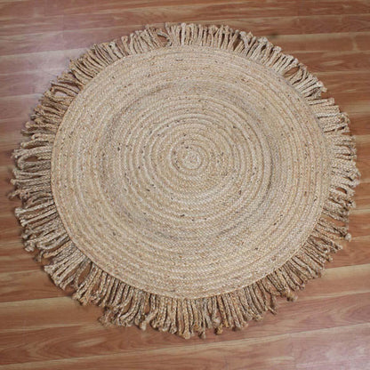 Traditional Indian Beige Hand Braided Home Decor Round Area Rug - Indian Rug Store