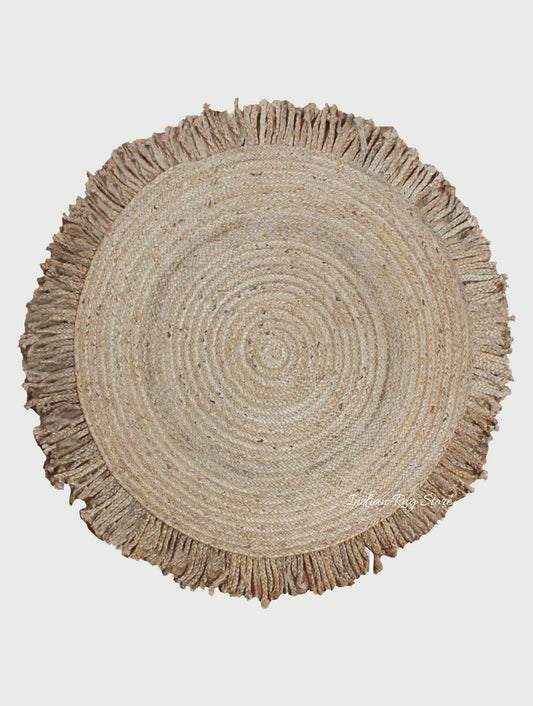 Traditional Indian Beige Hand Braided Home Decor Round Area Rug