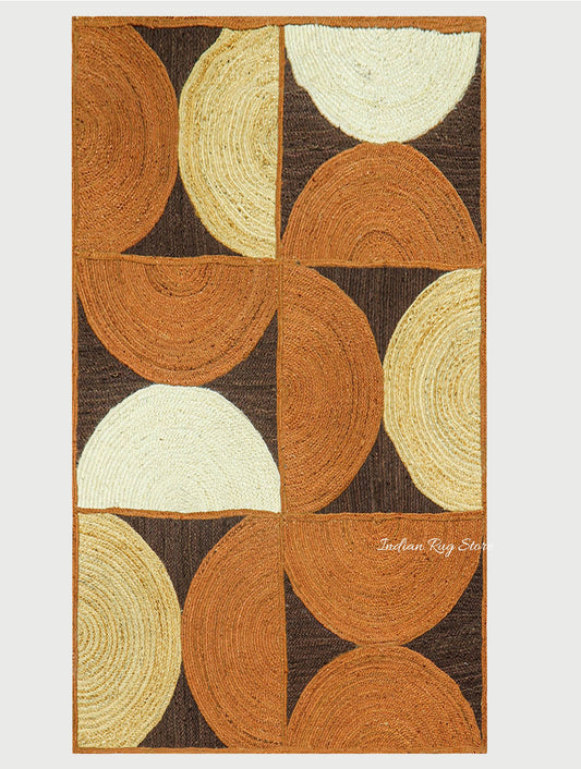 Trendy Brown Multicolor Hand Braided Indoor Jute Area Rug