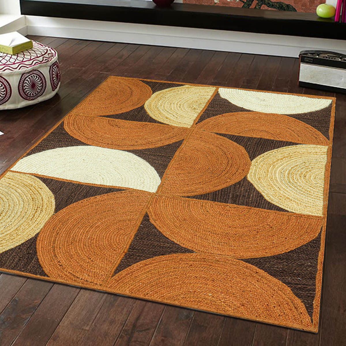 Trendy Brown Multicolor Hand Braided Indoor Jute Area Rug - Indian Rug Store