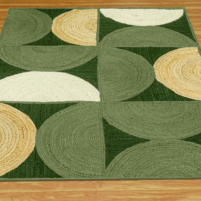 Trendy Green Multicolor Hand Braided Indoor Jute Area Rug - Indian Rug Store