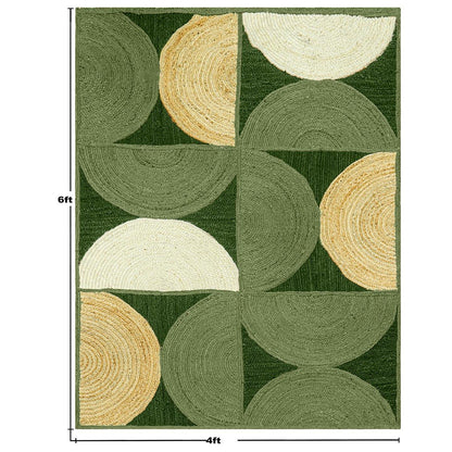 Trendy Green Multicolor Hand Braided Indoor Jute Area Rug - Indian Rug Store