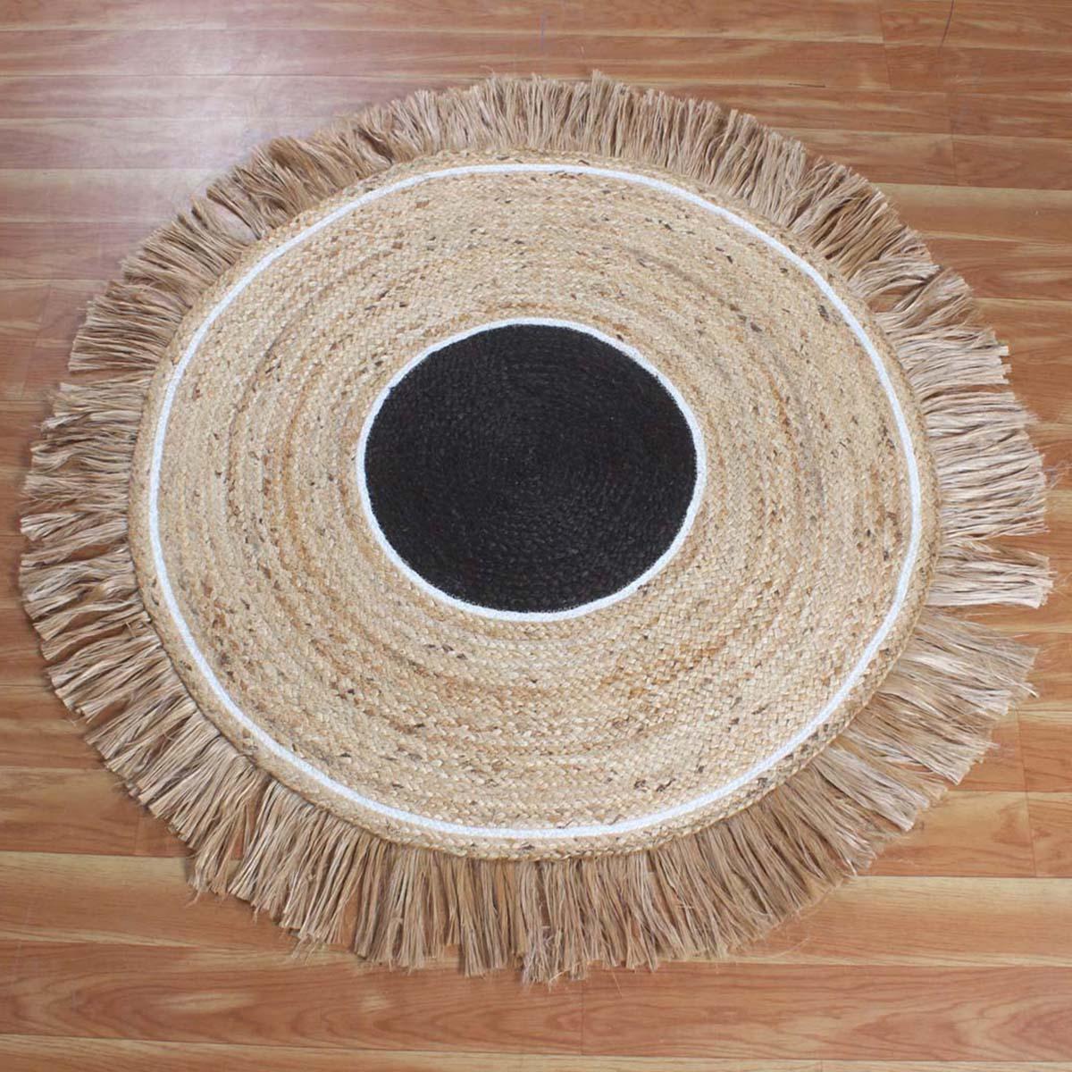 Black Beige Artistic Dinning Room Round Area Rug - Indian Rug Store