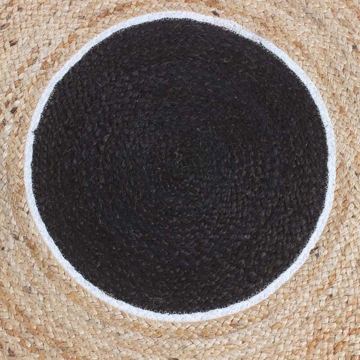 Black Beige Artistic Dinning Room Round Area Rug - Indian Rug Store