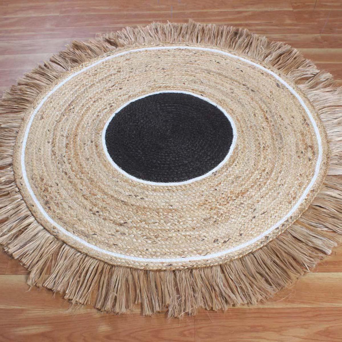 Black Beige Artistic Dinning Room Round Area Rug - Indian Rug Store