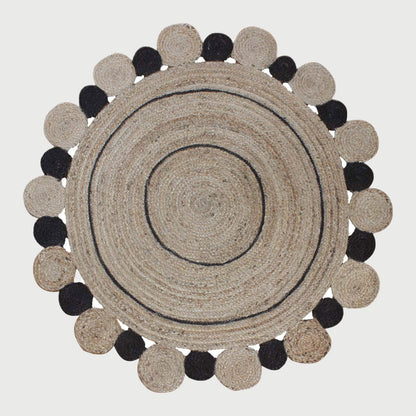 Traditional Indian Hand Braided Black Beige Interior Round Area Rug - Indian Rug Store