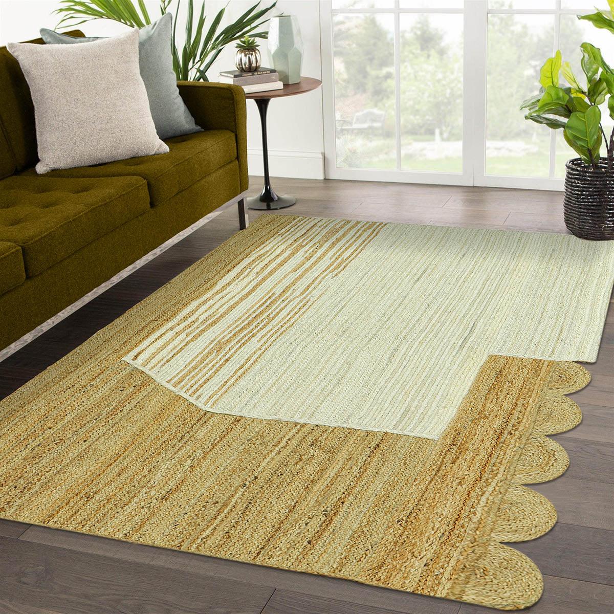 Trendy Brown Beige Hand Braided Living Room Jute Area Rug - Indian Rug Store