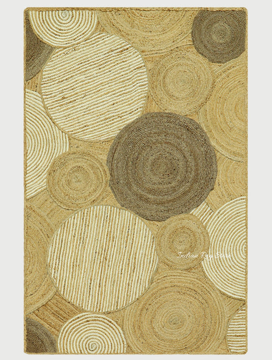 Oriental Beige Black Hand Braided Sea House Jute Area Rug