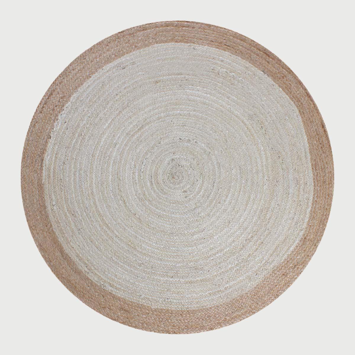 Beige White Beautiful Hand Braided Outdoor Round Area Rug - Indian Rug Store