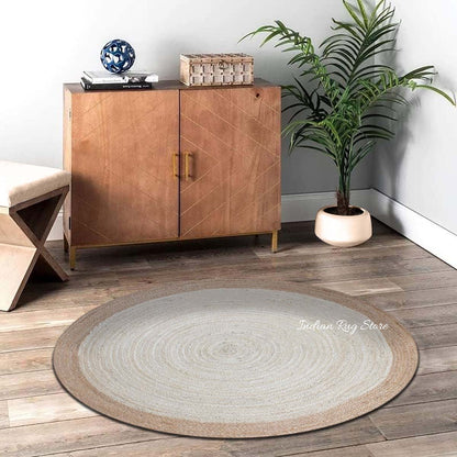 Beige White Beautiful Hand Braided Outdoor Round Area Rug