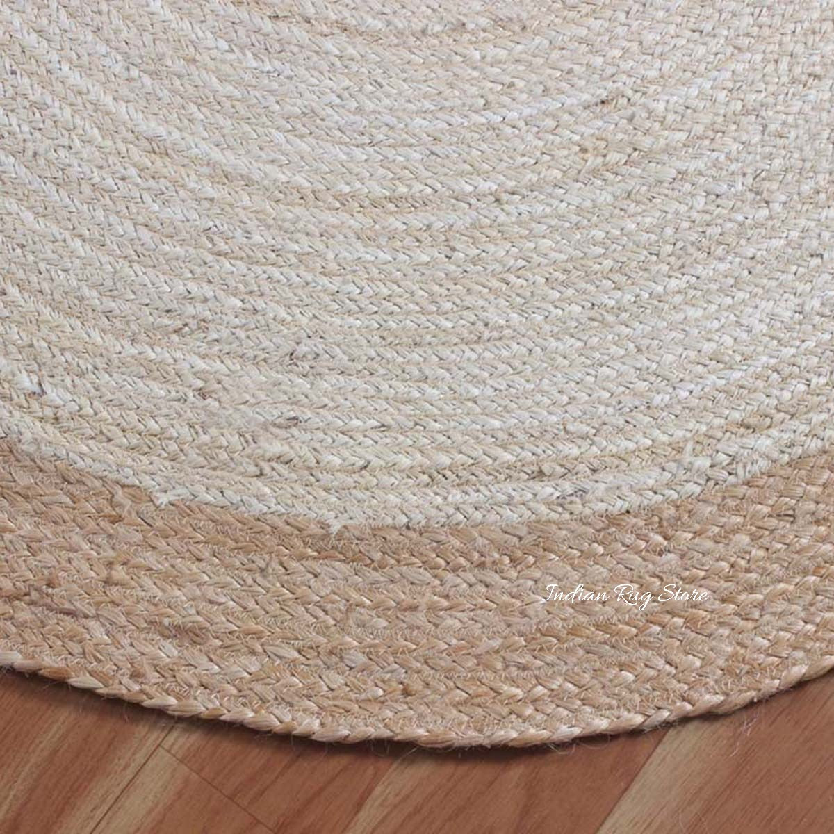 Beige White Beautiful Hand Braided Outdoor Round Area Rug