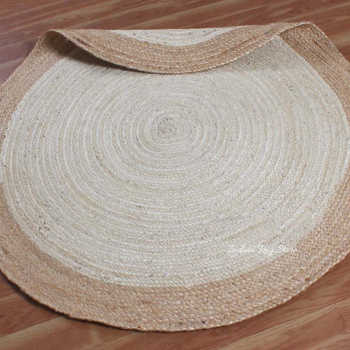 Beige White Beautiful Hand Braided Outdoor Round Area Rug